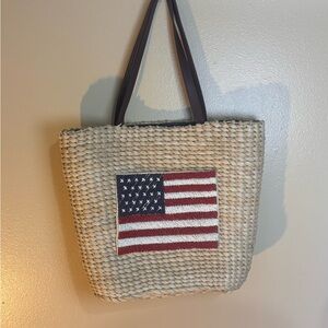 Woven Tote Bag with American Flag Patch